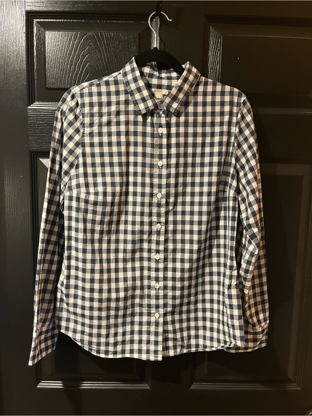 J. Crew Classic Navy and White Gingham Button-Down Boy Shirt